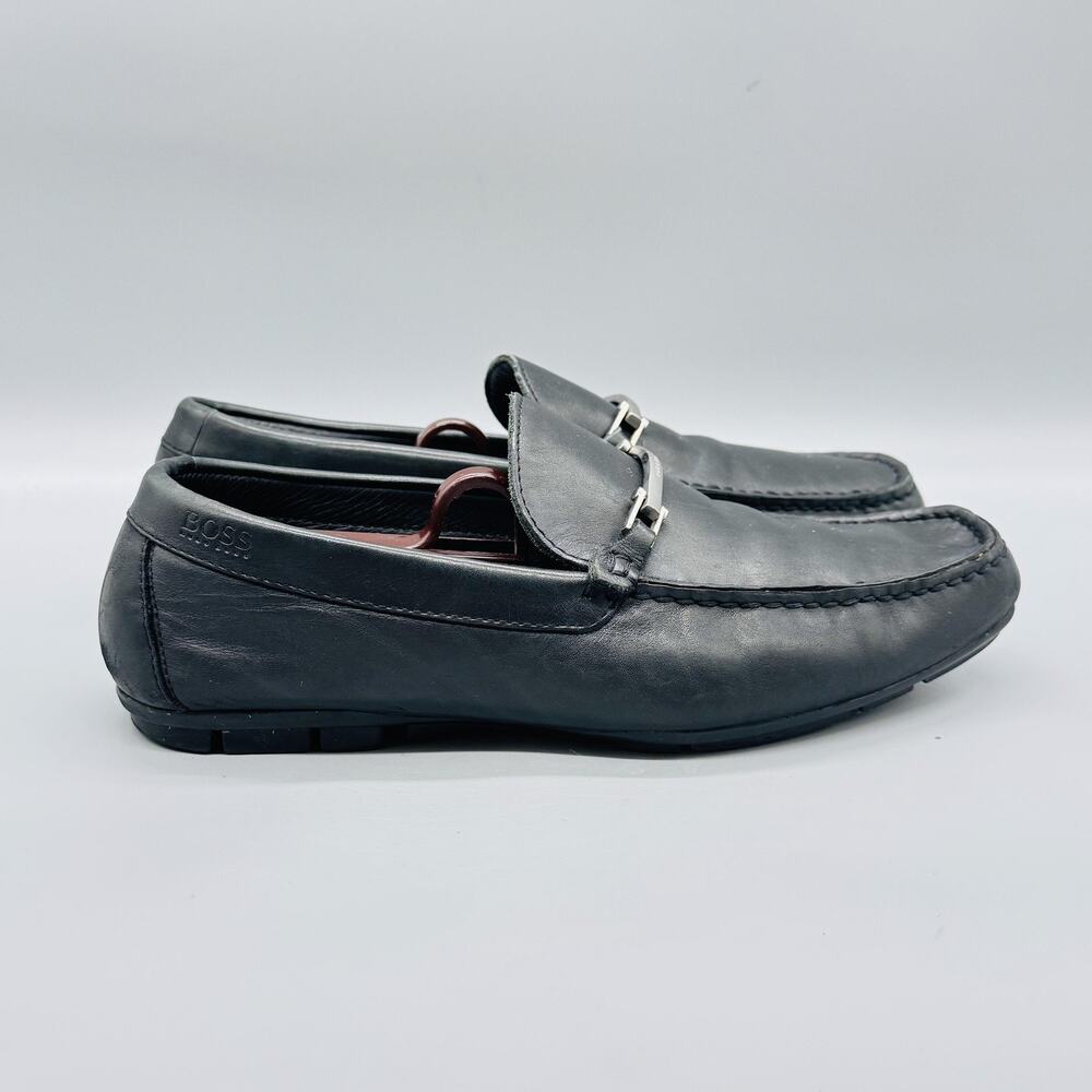 BOSS Hugo Boss Shoes Men 7 Black Leather Bit Driving Loafer Dress Casual Comfort